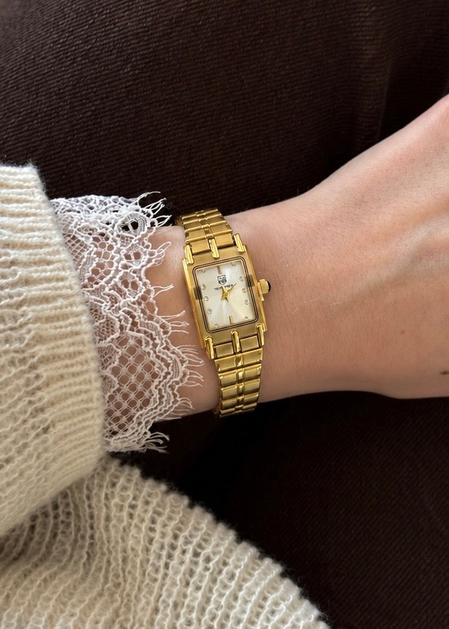 Solid Gold Rectangle Chain Watch