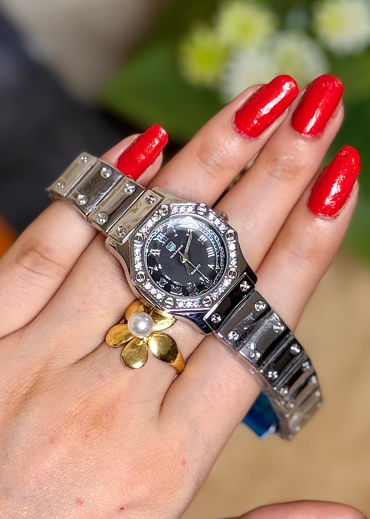 Black Noir Crystal Octagon Women's Watch