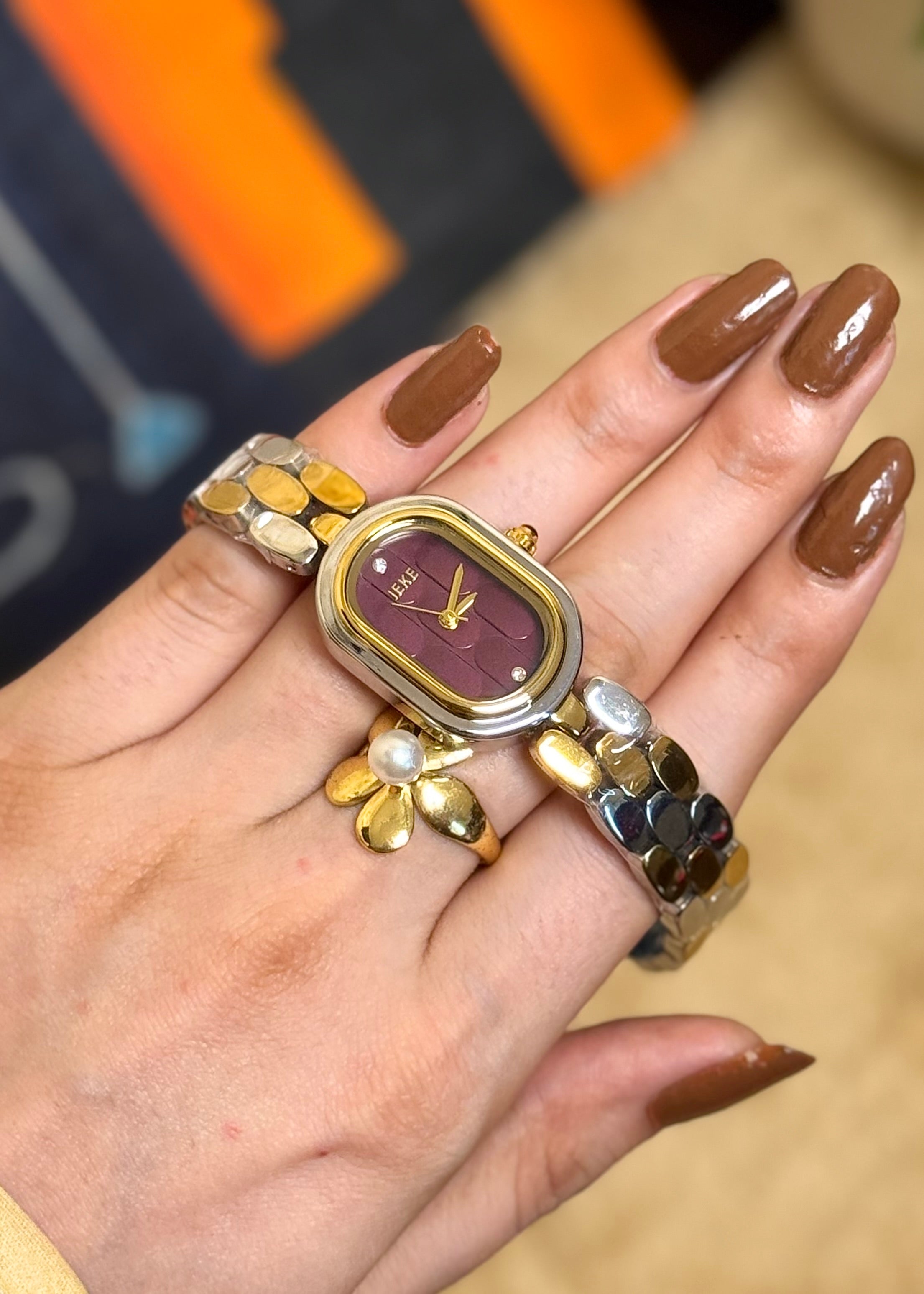 Luna Charm Burgundy Link Bracelet Watch