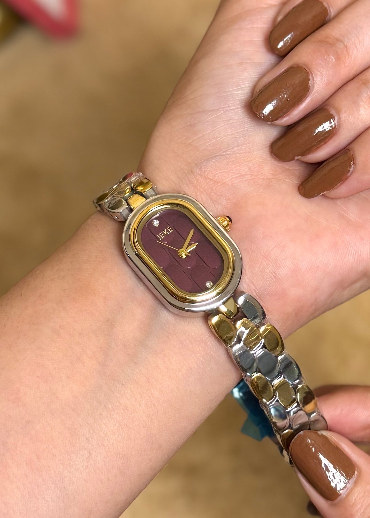 Luna Charm Burgundy Link Bracelet Watch