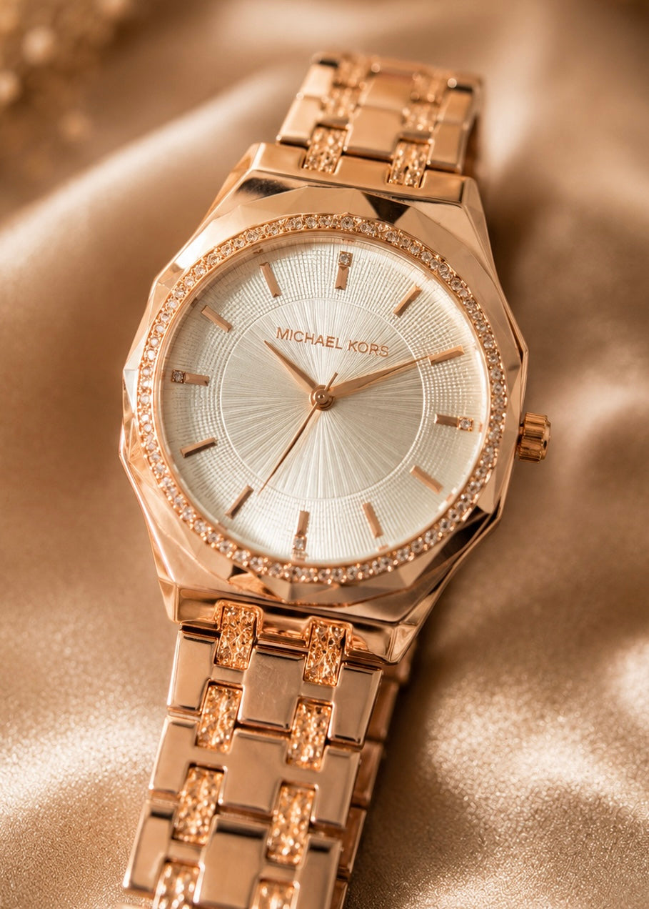 Rose Gold Faceted Crystal Bezel Women's Watch