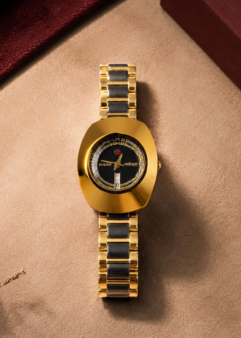 Vintage Style Gold Watch with Grey Ceramic Bracelet