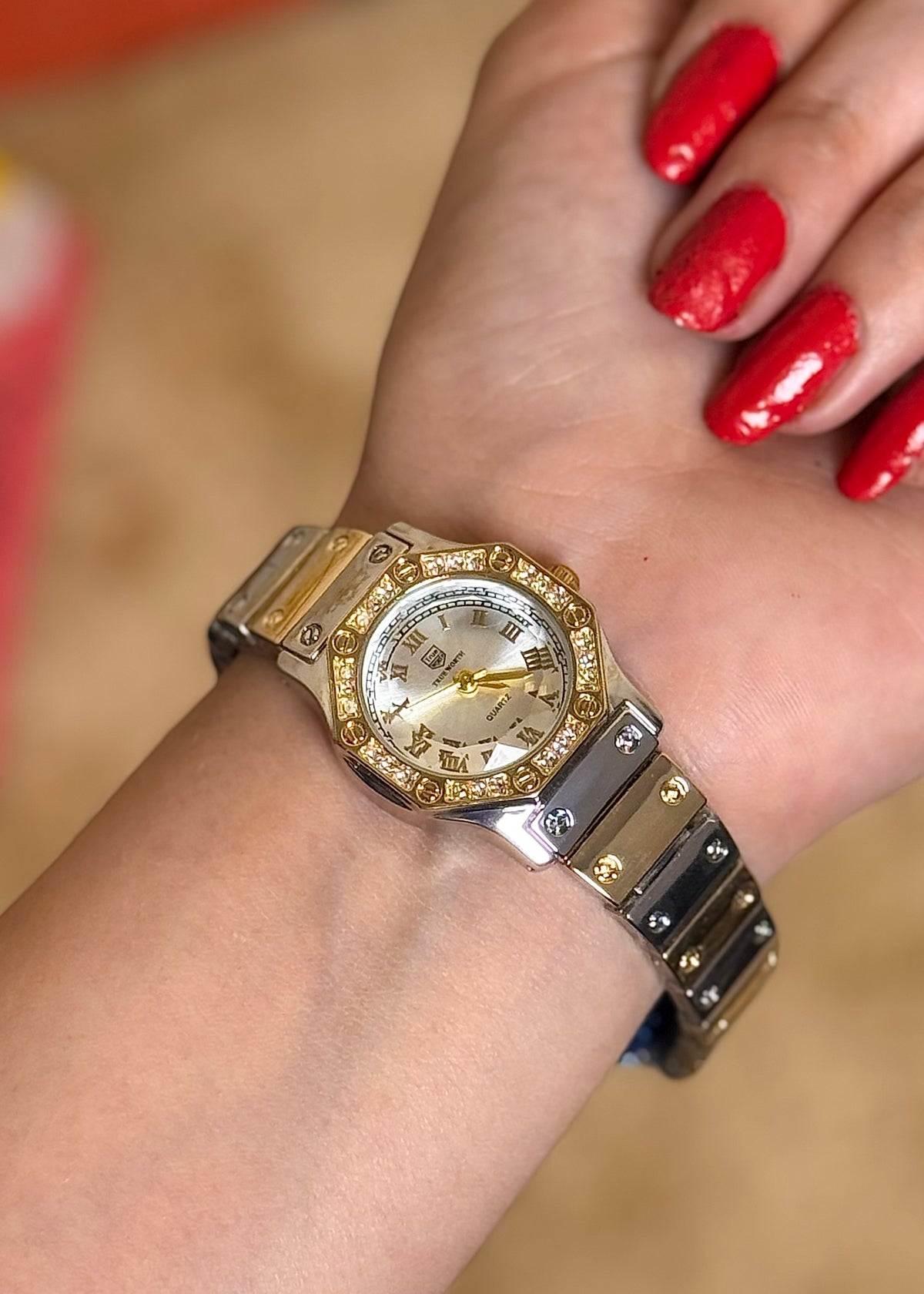 Silver-Cream Noir Crystal Octagon Women's Watch