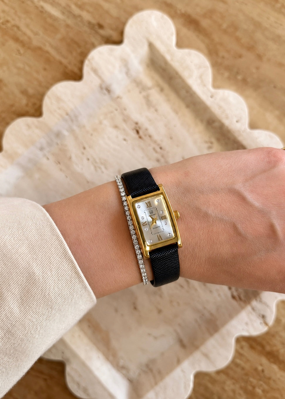 Silver White Grace Rectangular Watch