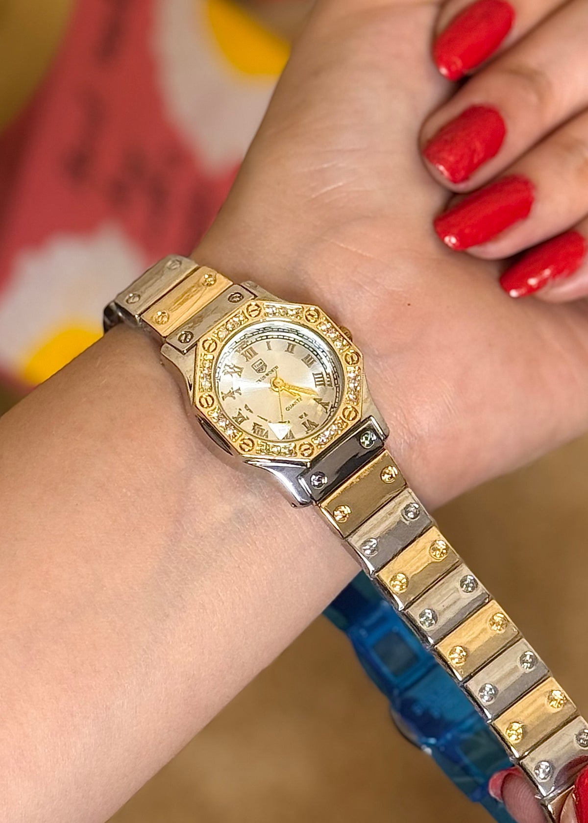 Silver-Cream Noir Crystal Octagon Women's Watch
