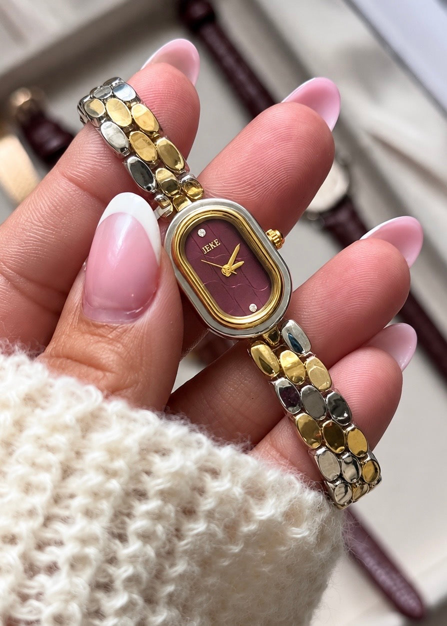 Luna Charm Burgundy Link Bracelet Watch