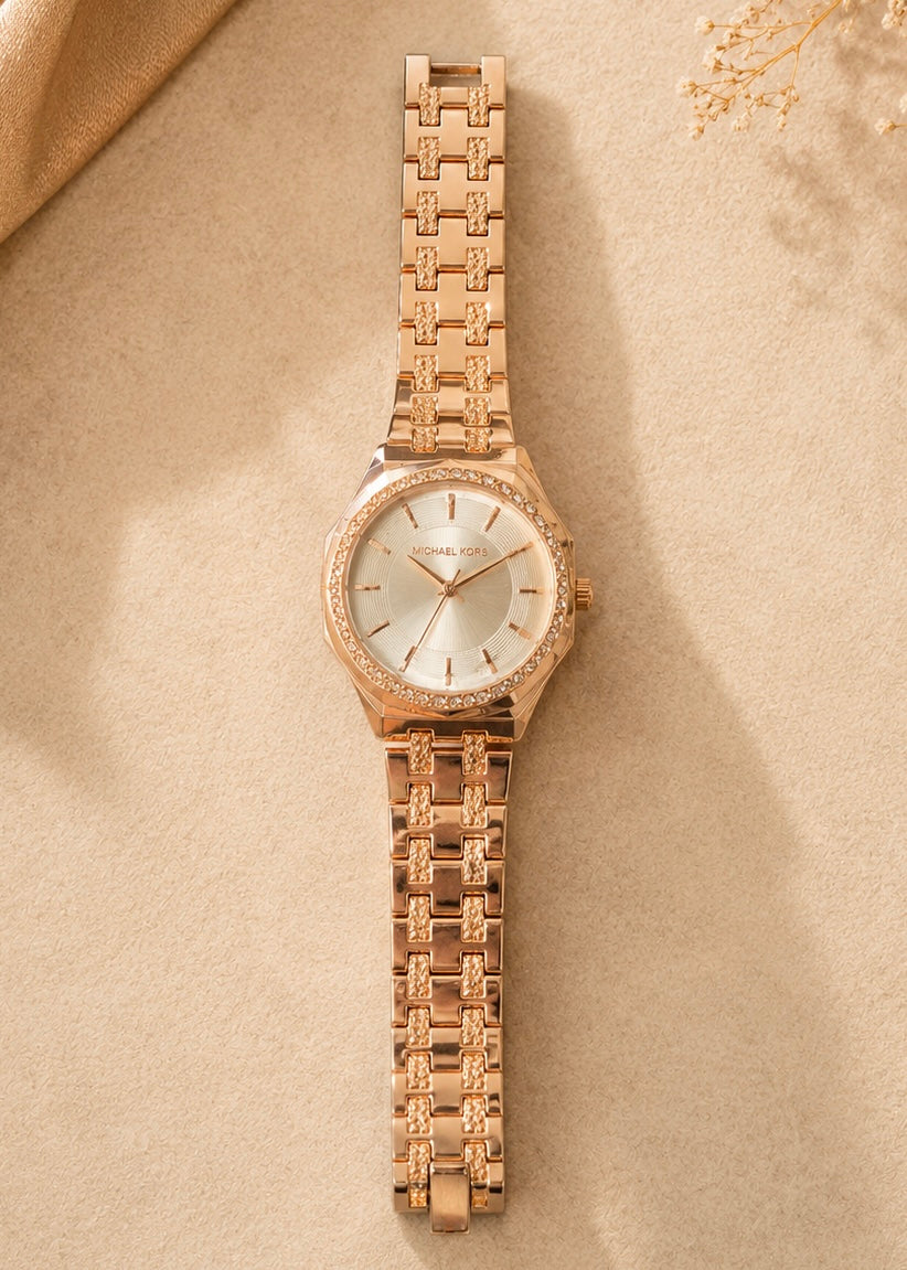 Rose Gold Faceted Crystal Bezel Women's Watch
